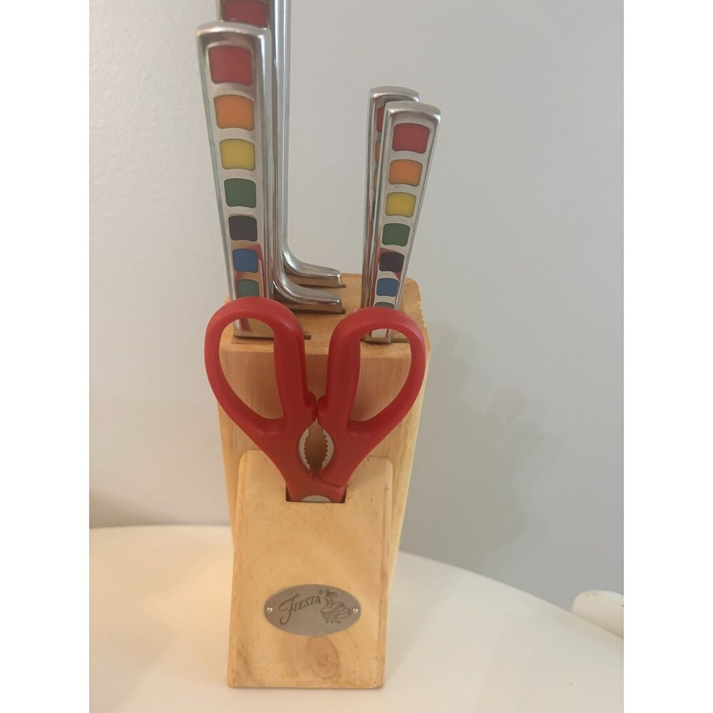 Fiestaware Fiesta Masquerade Celbration Cutlery Knives With Wooden Block